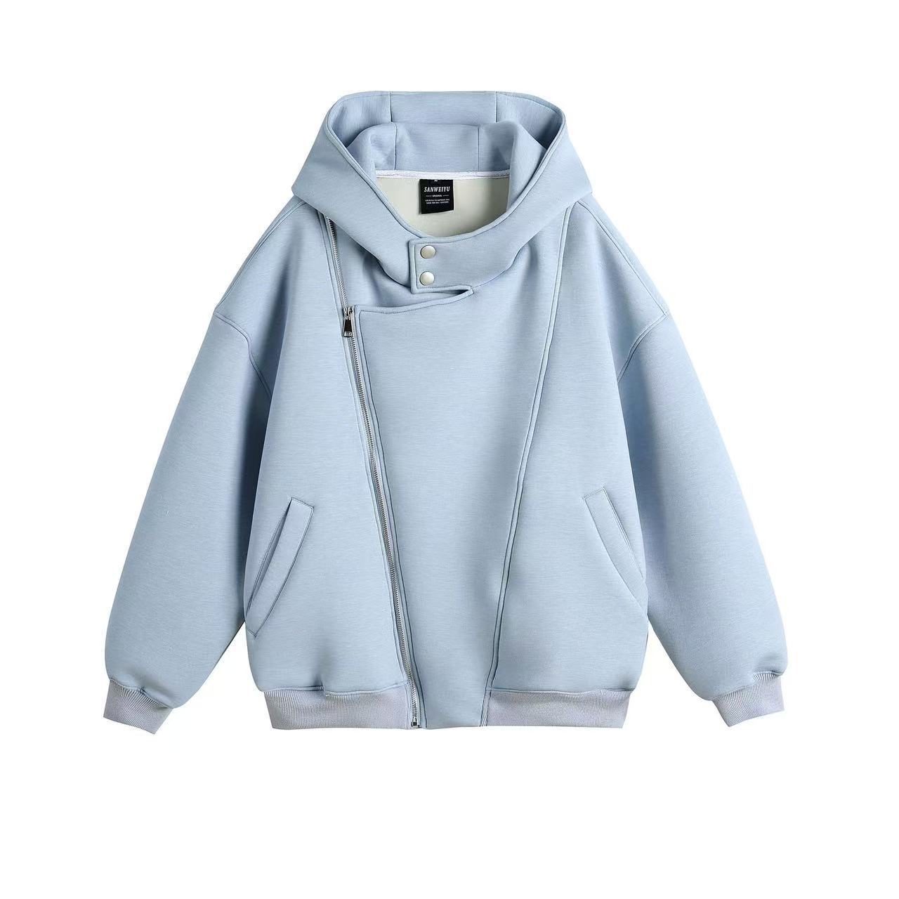 Casual Hooded Zipper Sweatshirt with Asymmetric Design and Unique Details