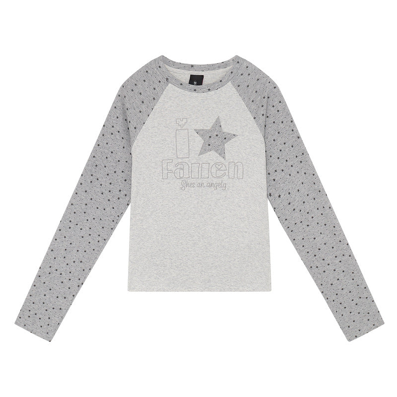 Star printed raglan sleeves with long sleeves for women