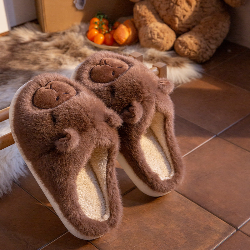 Capybara Cotton Slippers for Women Autumn Winter New Style Home Warm Lined Thick Sole Non-Slip Fuzzy Slippers for Men