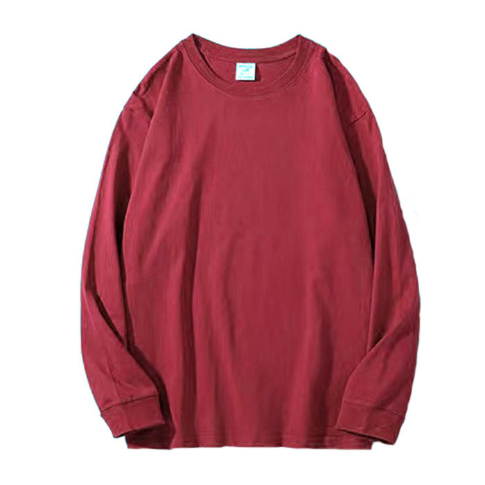 Preppy Style Long Sleeve Crew Neck T-Shirt Women's Oversized Heavyweight Cotton Tee