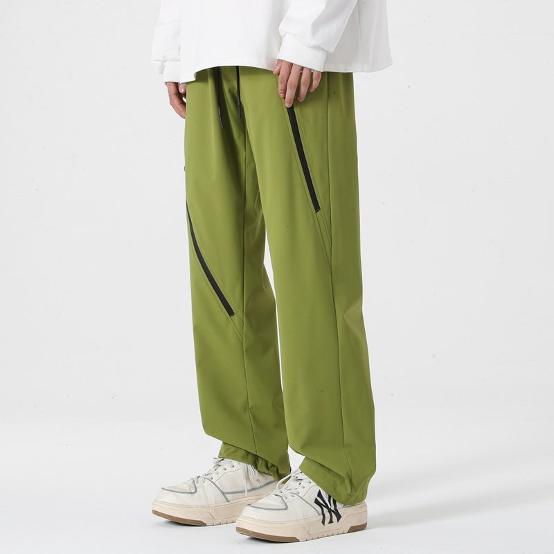 Style Rugged Zipper Hiking Cargo Pants for Men, Spring and Autumn Fashion Outdoor Water-Resistant Loose Casual Trousers