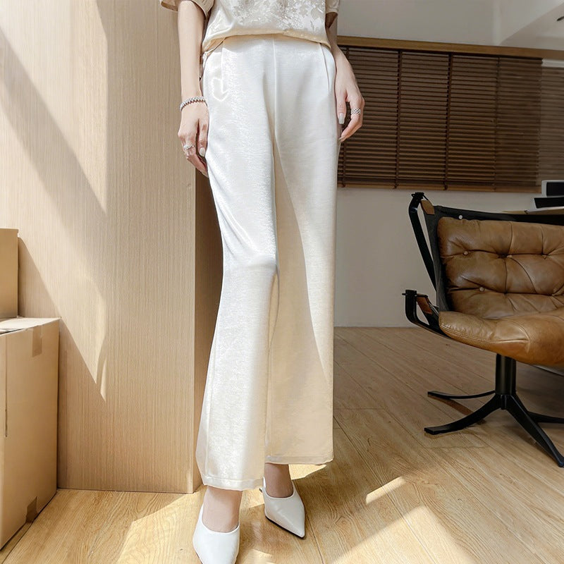 Acetate Wide-Leg Pants Women Slim Fit Lightweight High Waist Straight Leg Outer Wear Suit Pants Satin