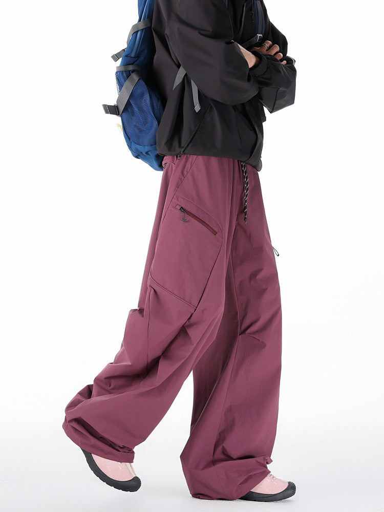 Workwear Pants Men Spring Autumn Trendy Brand Pleated Patchwork Youth Loose Wide Leg Casual Long Pants