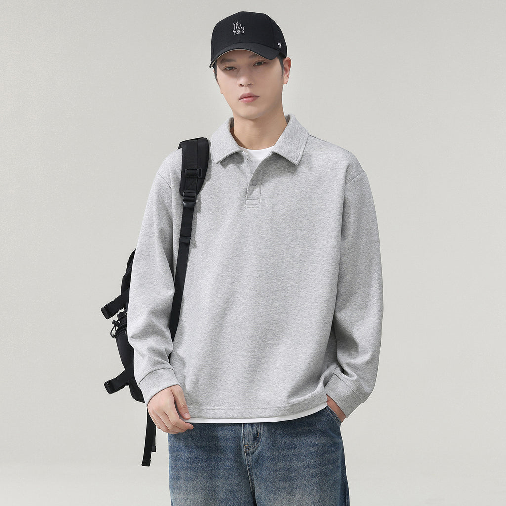 Men's Heavyweight Long Sleeve Fake Two-Piece Polo T-Shirt