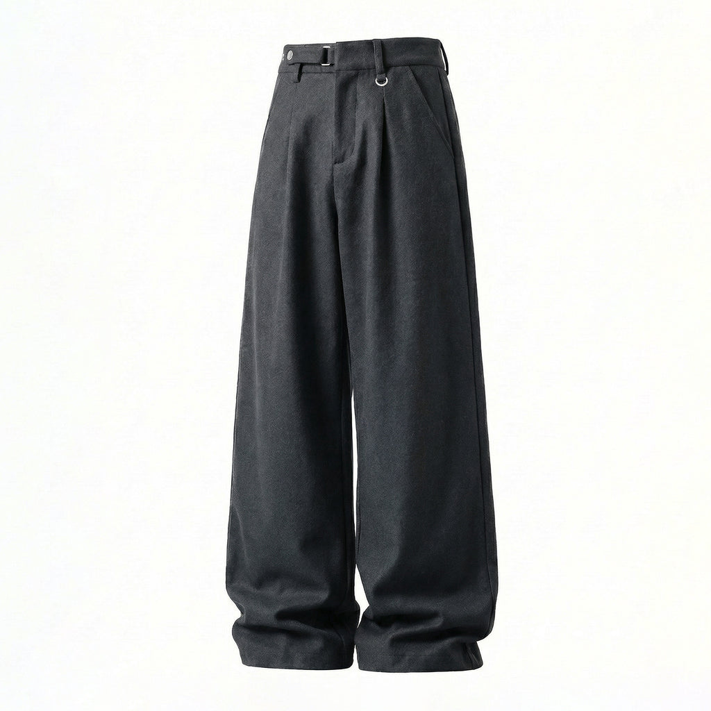 Drapey Trousers for Men, Spring Season, Adjustable Waist, Soft Texture, Loose Fit, Casual Pants with 3D Pleats, Straight Leg Long Trousers