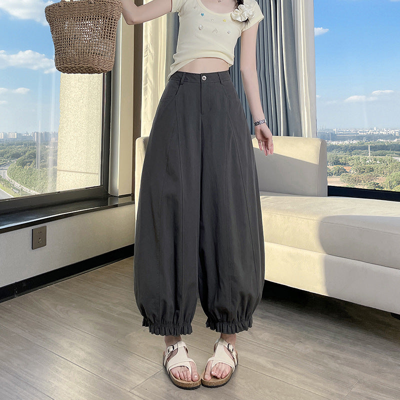 Flared Ankle-Length Pants for Women, Loose Fit, High Waist, Flowy Wide Leg Lantern Pants, Lightweight Summer Style