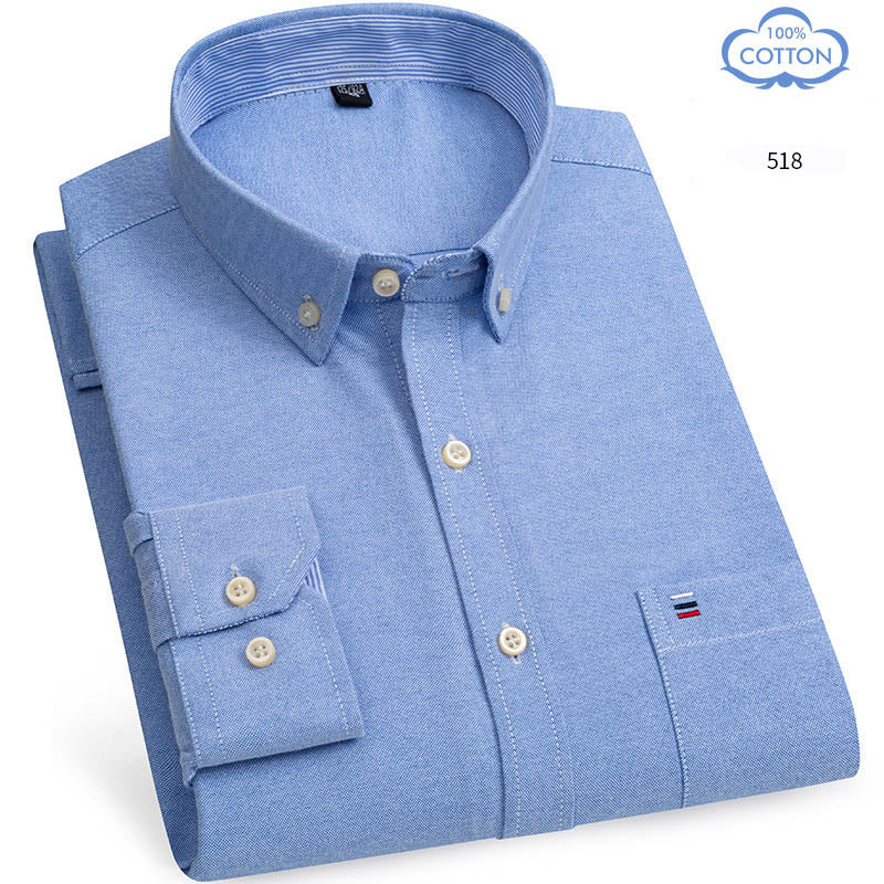 Spring Middle Aged And Elderly Mens Pure Cotton Oxford Spun Long Sleeved Shirt Loose Casual Large Thick All Cotton Shirt