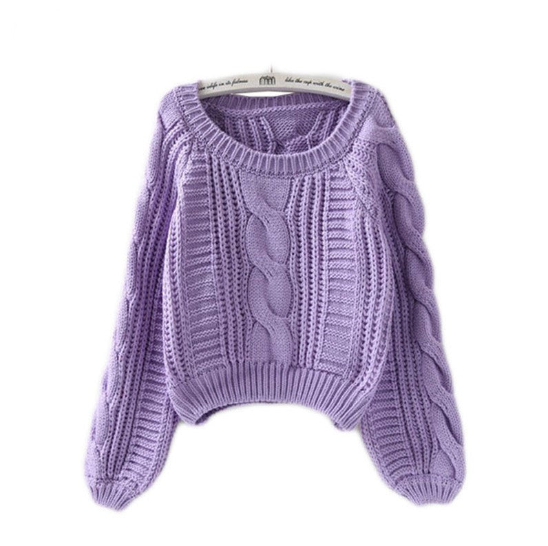 Round neck pullover versatile short Fried Dough Twists sweater for women