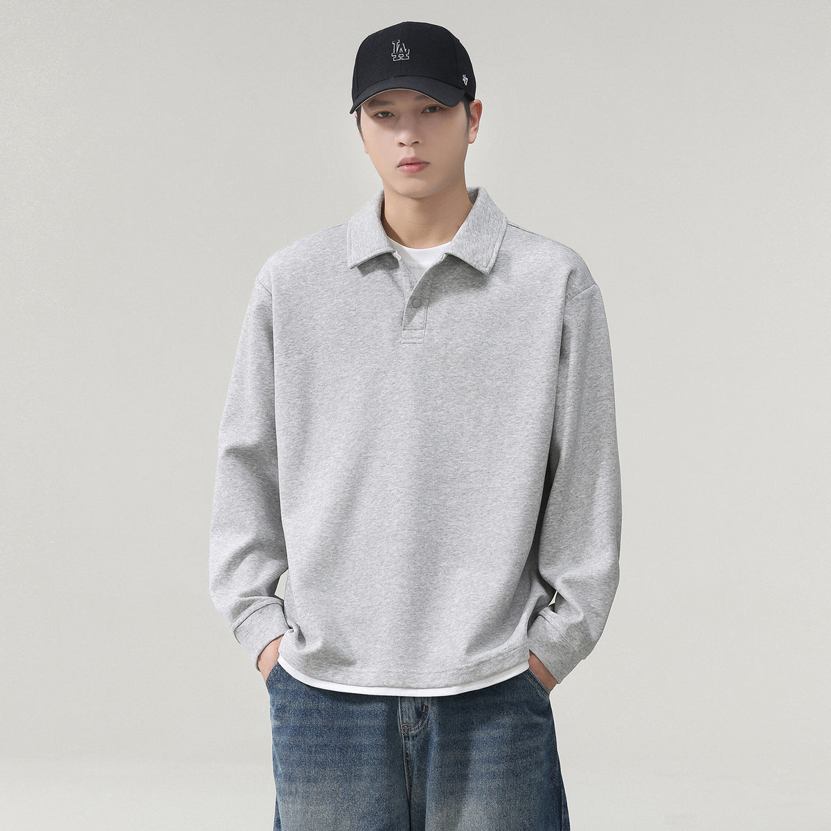 Men's Heavyweight Long Sleeve Fake Two-Piece Polo T-Shirt