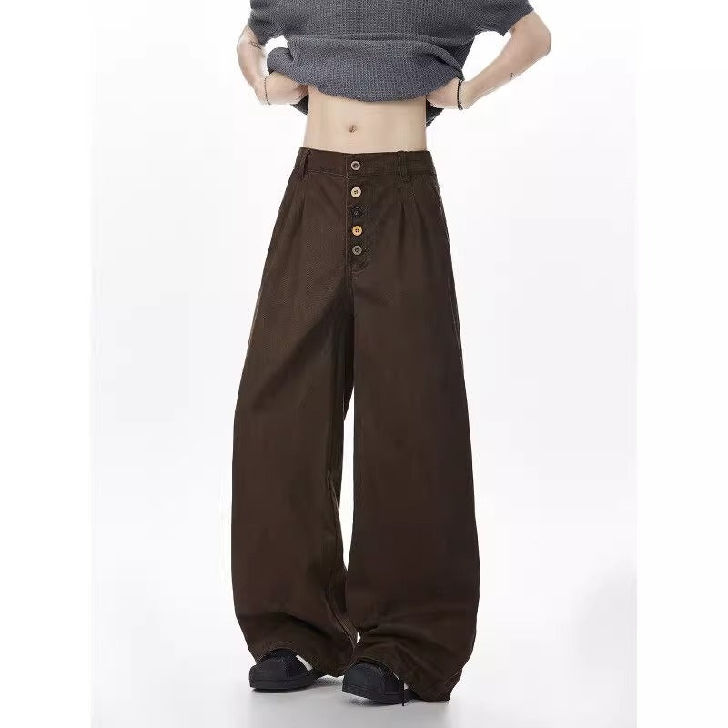 Vintage Style Distressed Cargo Casual Pants Men Summer New Loose Straight Leg Drapey Wide Leg Long Pants