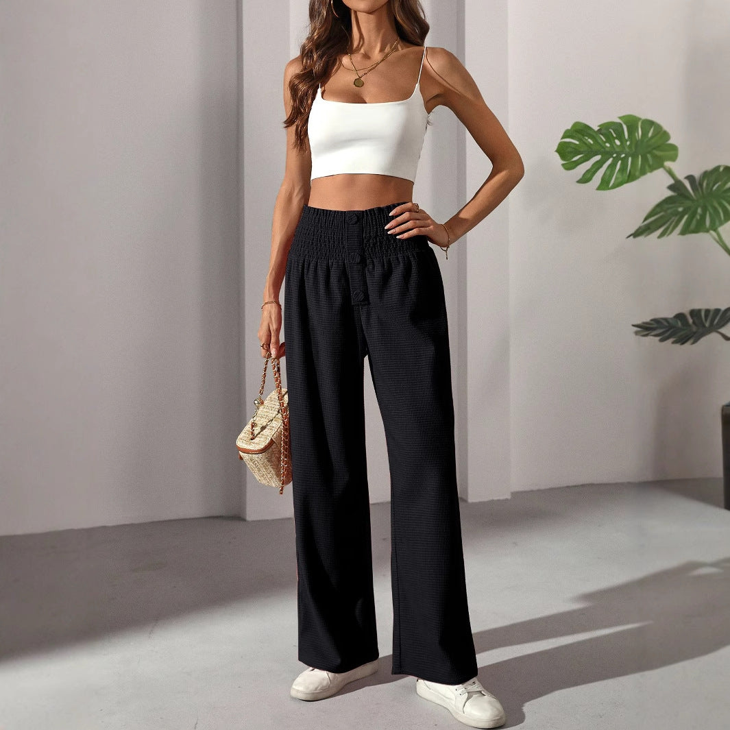Wide solid color high waisted pants