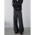 Vintage High-Intellect Design Pleated Trousers Clean Fit Drape Casual Pants Loose Wide-Leg Long Pants