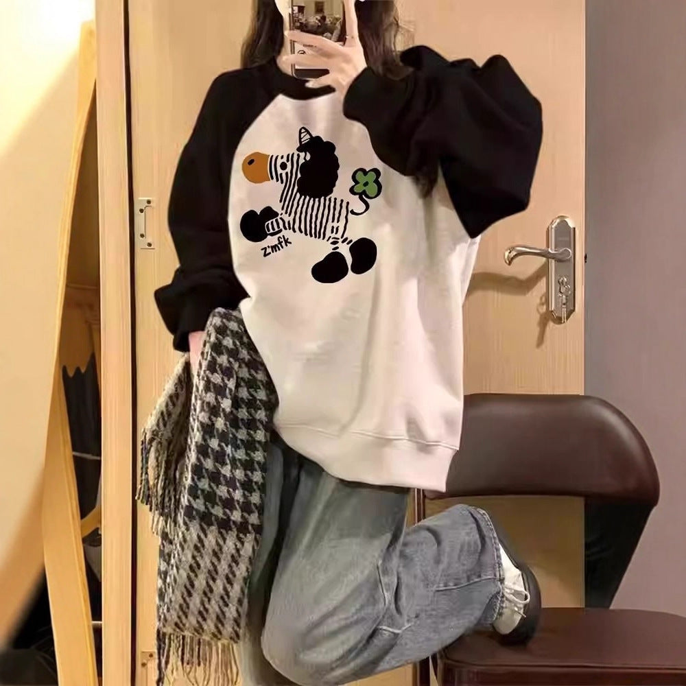Drop Shoulder Round Neck Lightweight Hoodie for Women