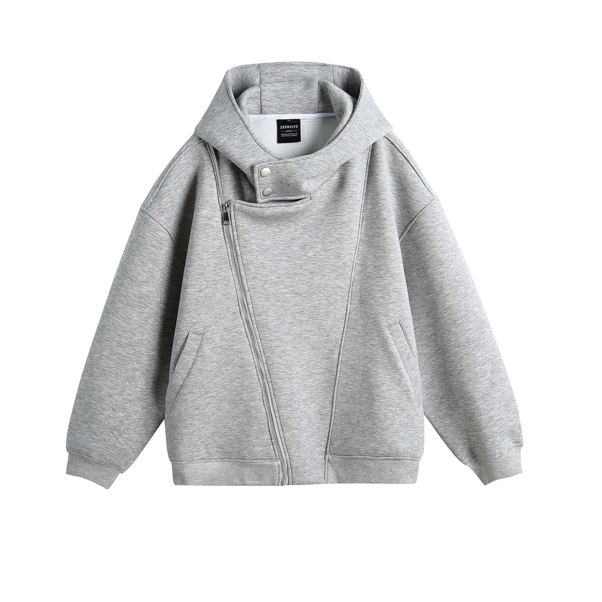 Casual Hooded Zipper Sweatshirt with Asymmetric Design and Unique Details