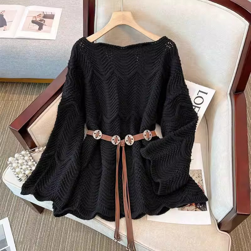 Lace one shoulder pullover knitted sweater for women