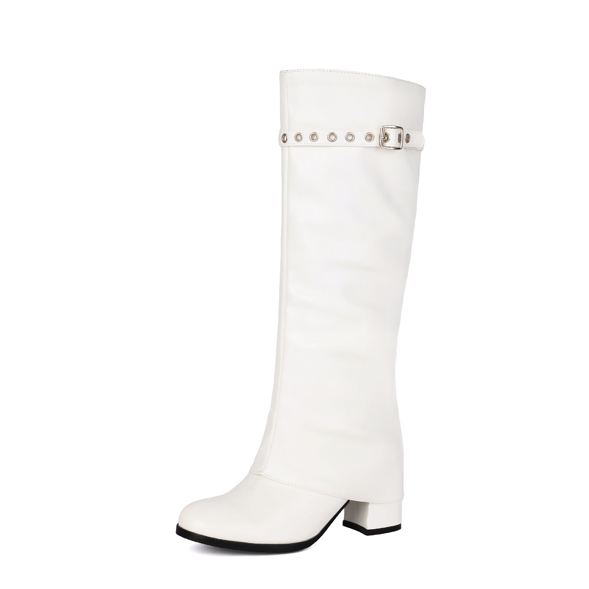 High Heel Chunky Large Size Slip-On Combat Boots for Women