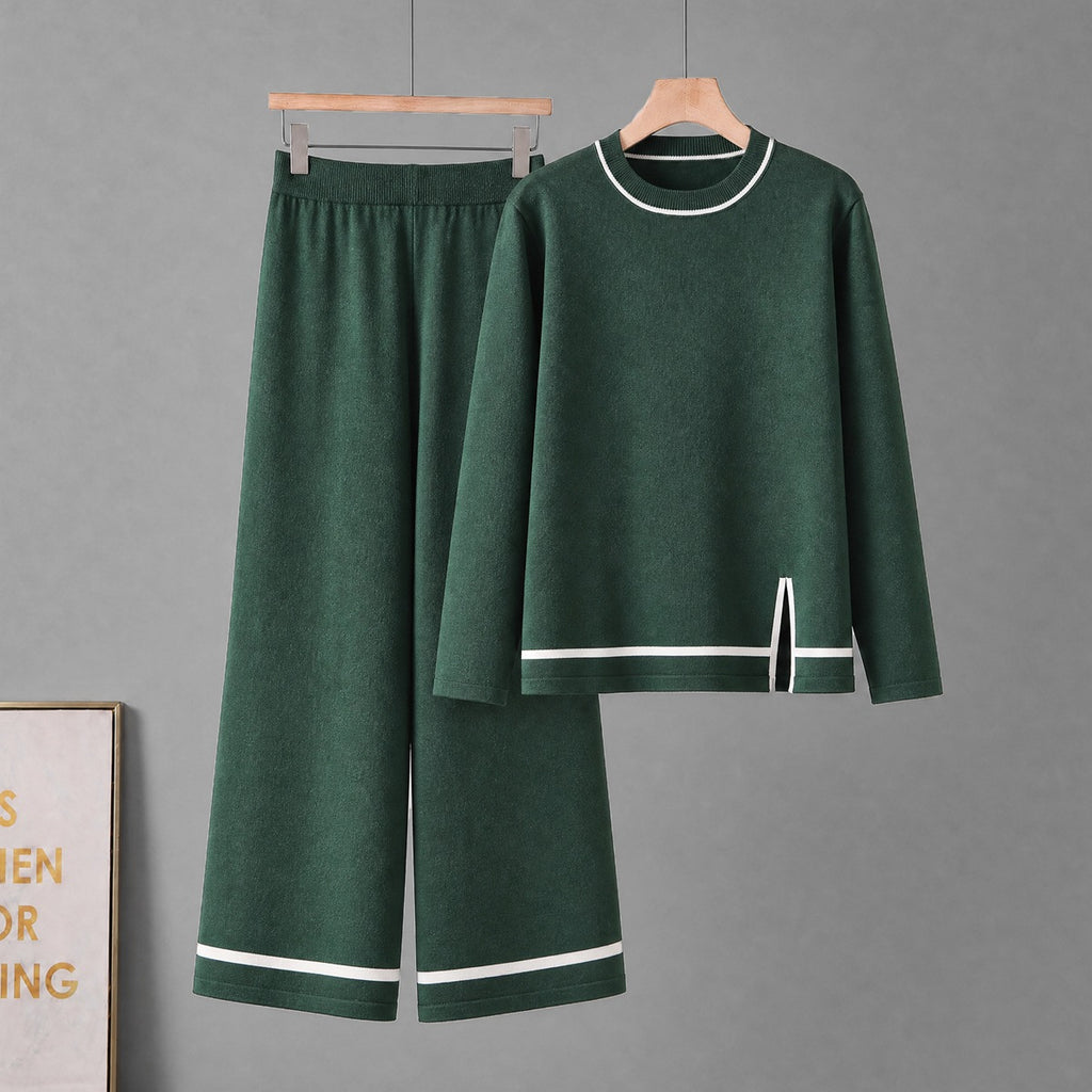 Long sleeved slit wide leg pants two-piece set for women