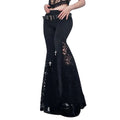 High Waist Lace Cut-Out Black Flared Long Pants Dark Punk Style Straight Leg Trousers