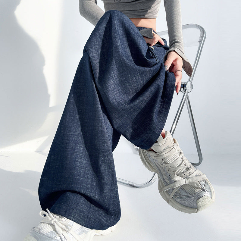 Jeans Wide Leg Pants Women Drawstring Elastic Waist Slimming Loose Floor-Length Relaxed Wide Leg Casual Pants