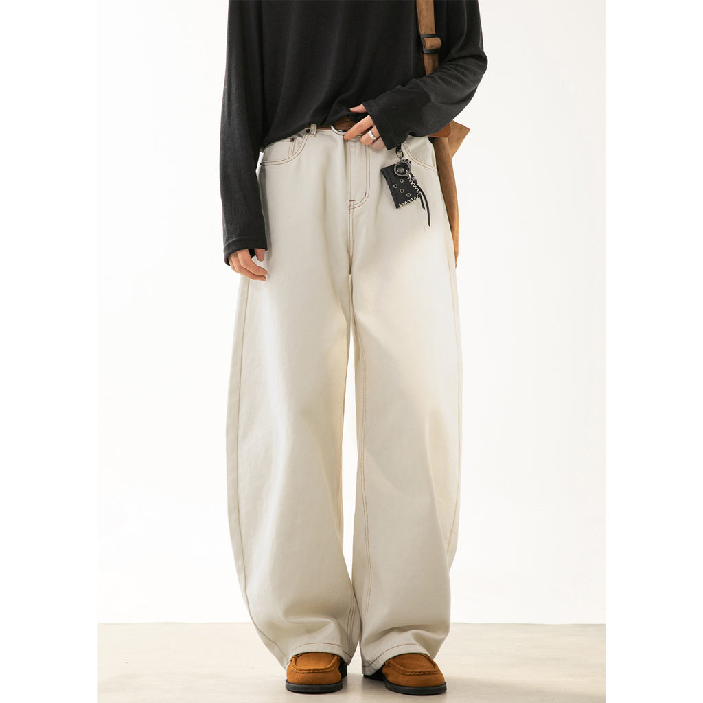 Twill texture knife-cut casual pants for men, autumn straight-leg loose color-blocked topstitching retro long pants