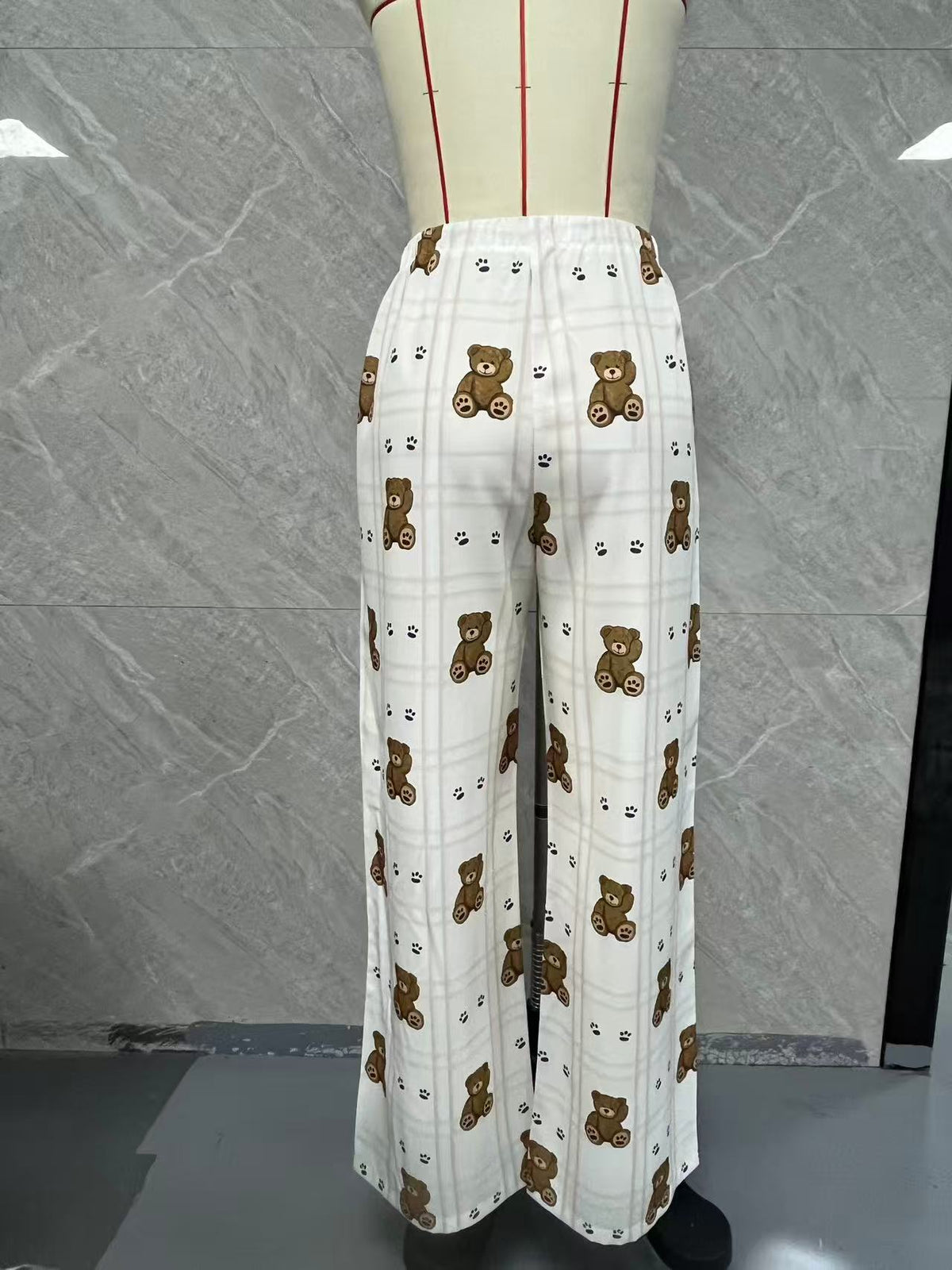 Elastic waist wide leg pants