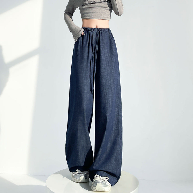 Jeans Wide Leg Pants Women Drawstring Elastic Waist Slimming Loose Floor-Length Relaxed Wide Leg Casual Pants