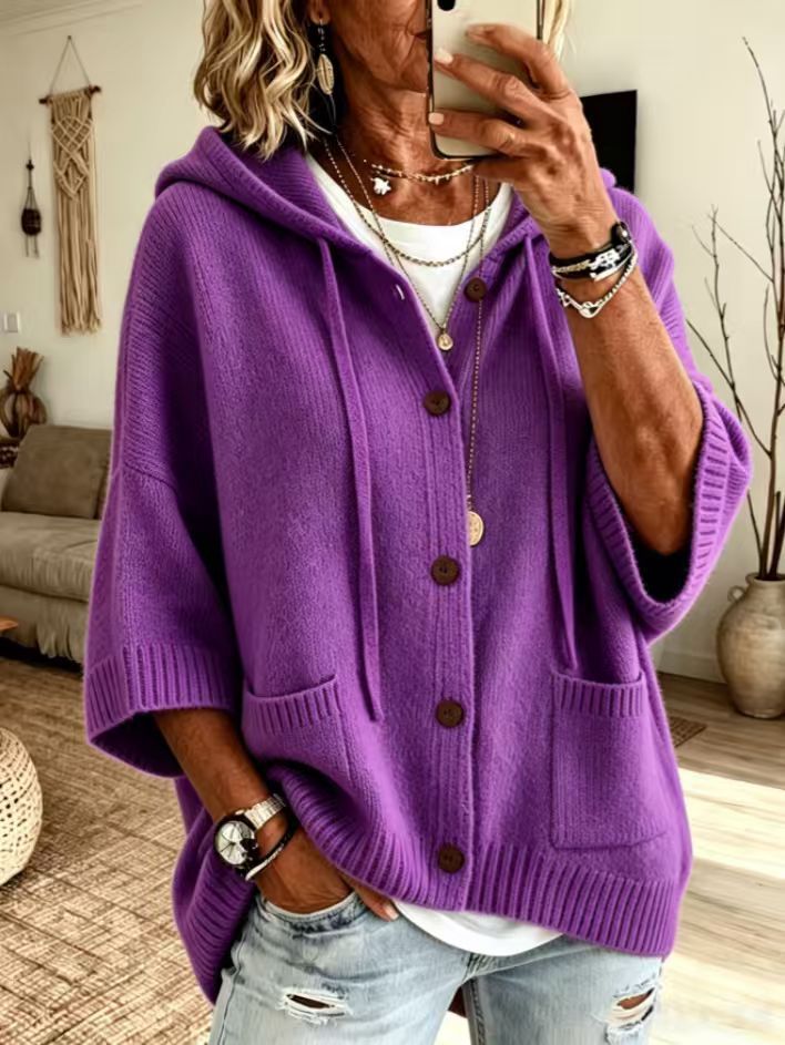 Hooded sweater cardigan solid color casual jacket for women