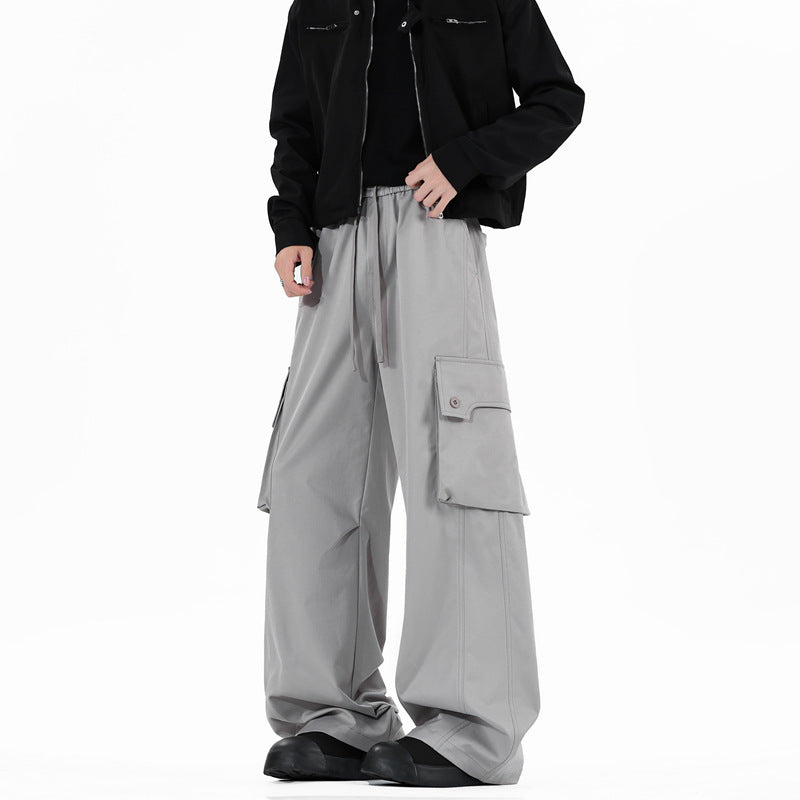 Casual Loose Straight Leg Wide Leg Cargo Pants for Men with Large Pockets, Fashionable Design, High-Quality Look