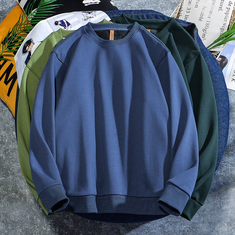 Spring Autumn New Mens Hoodie Casual Cotton Fleece Long Sleeve Men Sweatshirt Round Neck Multicolor Fashion Loose Tops 5XL