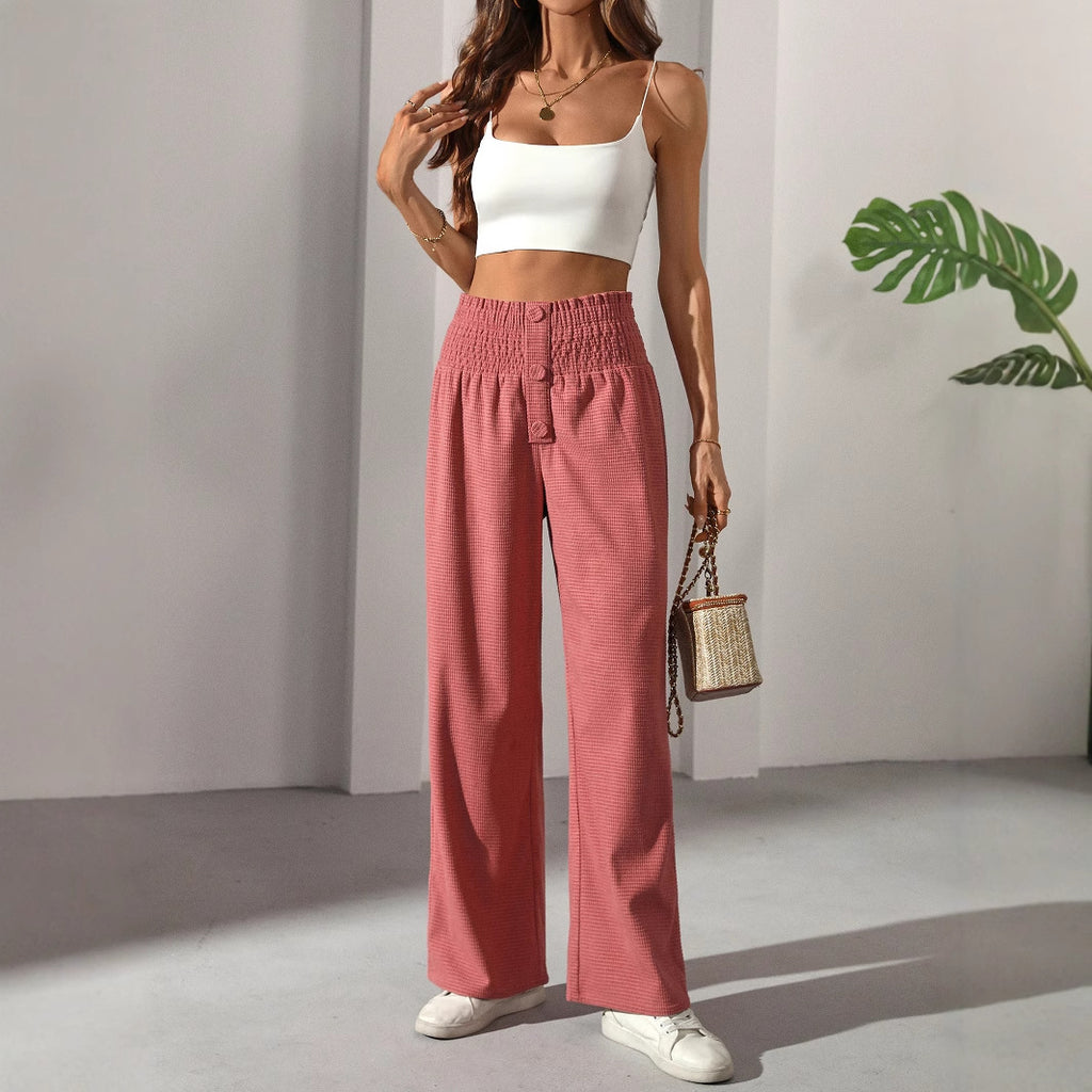 Wide solid color high waisted pants