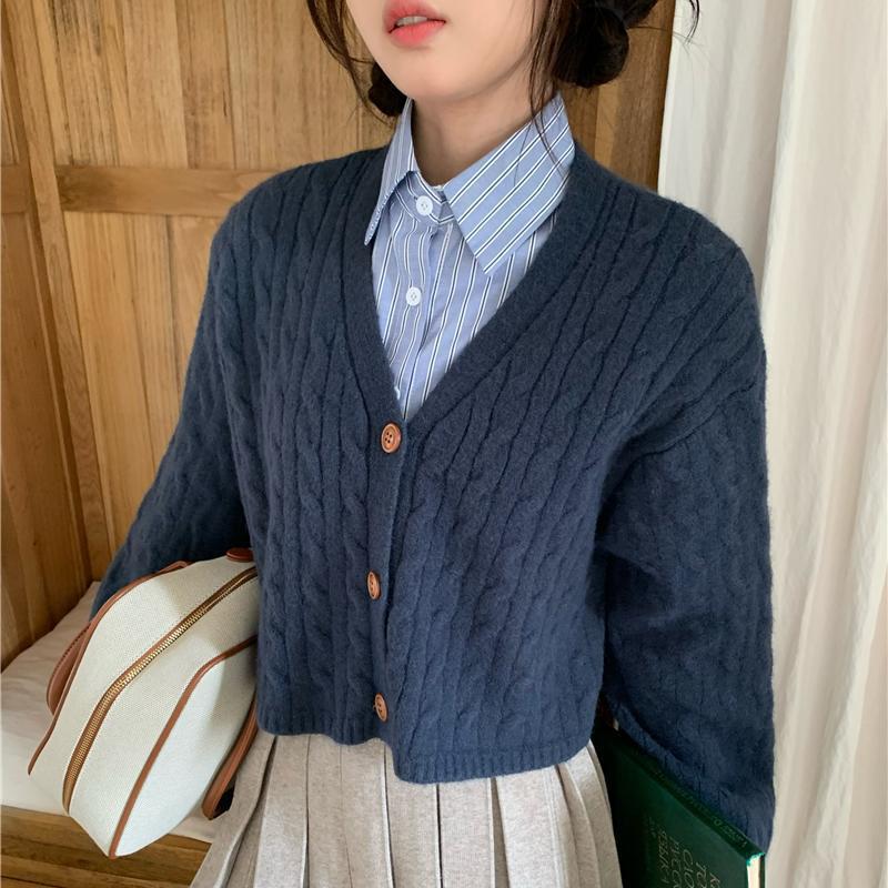 Short Knit Cardigan for Women, V-Neck Slim Fit Long Sleeve Sweater Top