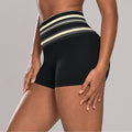 Stripe High-Waist Yoga Shorts for Women, Quick-Dry Fitness Workout Tights, High-Waisted Fitted Three-Quarter Length Pants