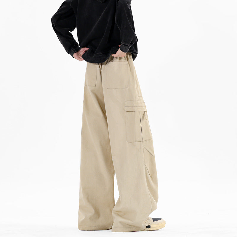 Gray Quick-Dry Cargo Pants for Men, Spring and Autumn New Tactical Style Paratrooper Utility Trousers, Straight-Leg Hiking Pants
