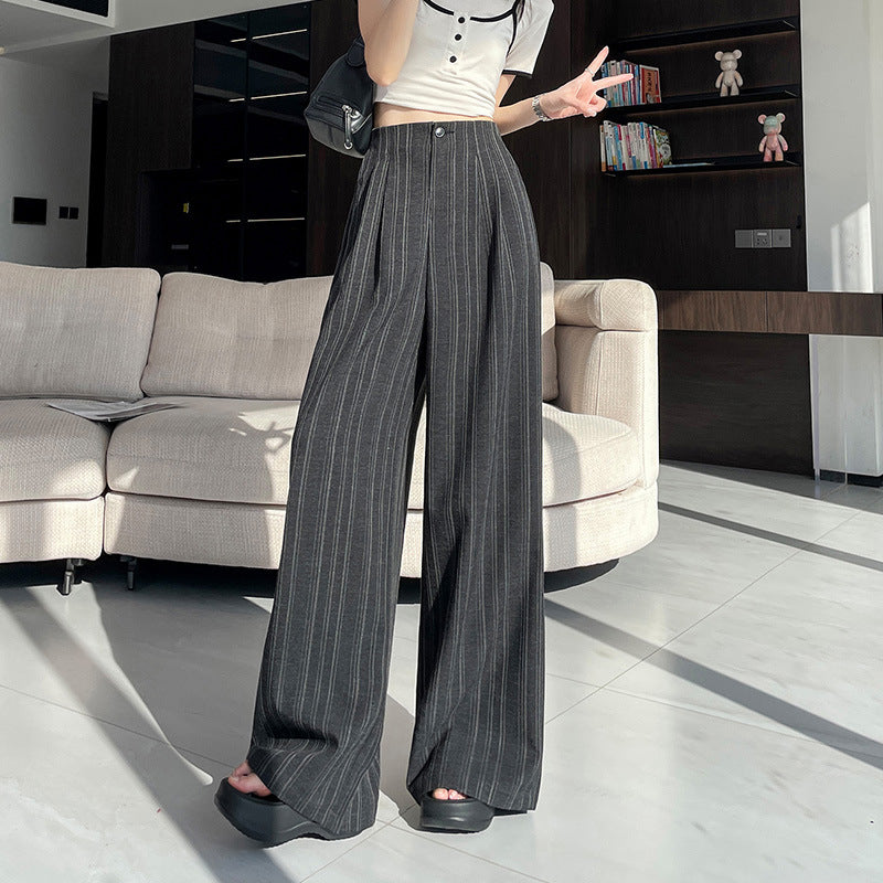 Striped Wide-Leg Pants for Women, Autumn New High-Waisted, Slimming, Versatile, Flowing, Floor-Length, Loose, Casual Suit Pants
