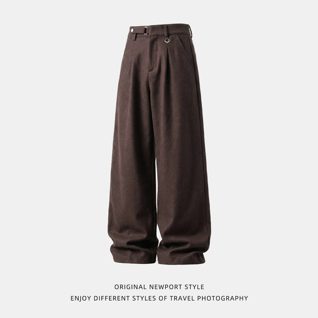 Drapey Trousers for Men, Spring Season, Adjustable Waist, Soft Texture, Loose Fit, Casual Pants with 3D Pleats, Straight Leg Long Trousers