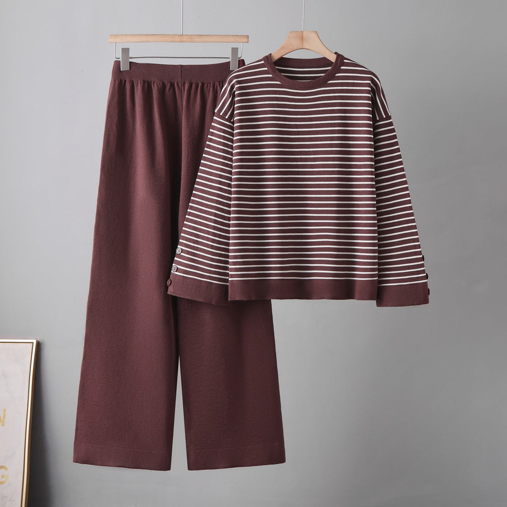 Striped top wide leg pants two-piece set for women