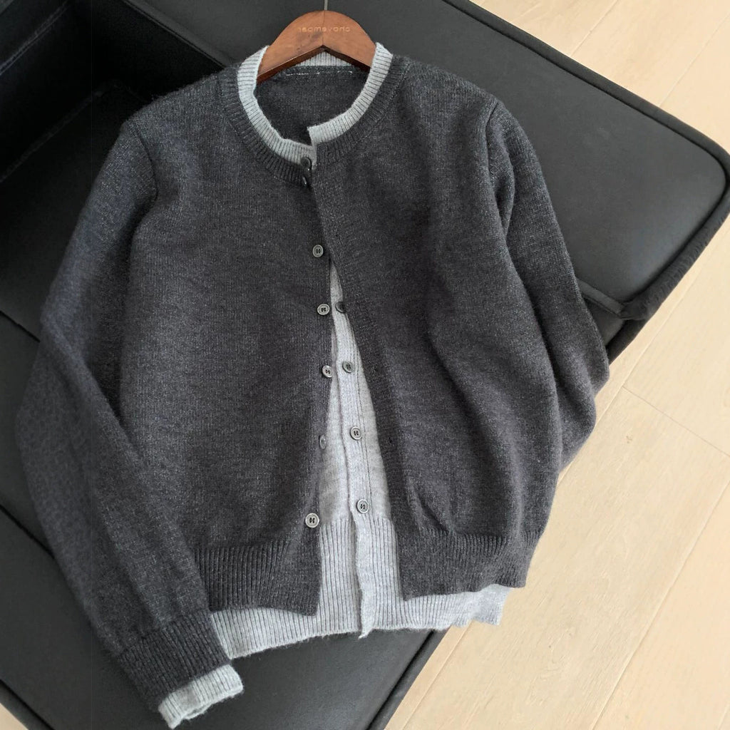 Mock Two-piece Knit Cardigan Coat for Women Outerwear Sweater Top
