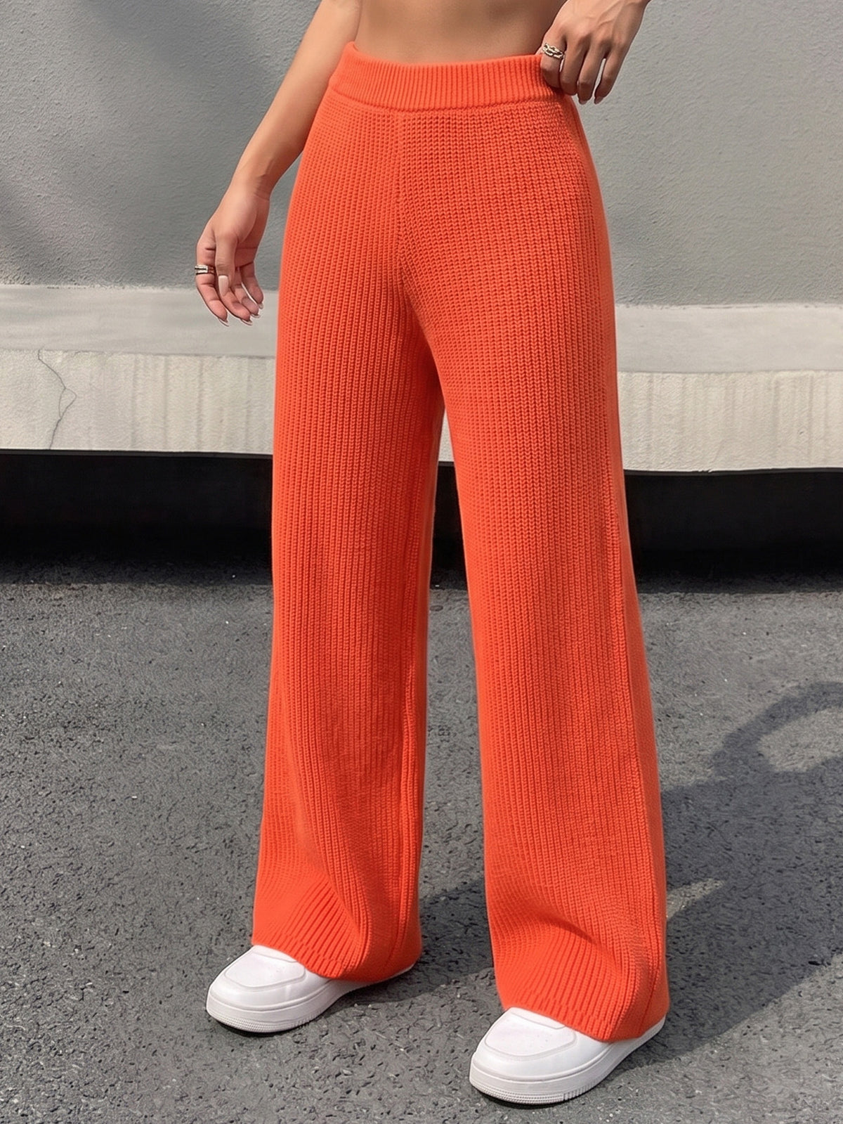 Ladies' Knitted Pants Casual Straight Leg Wide Leg Mid-High Waist Long Pants