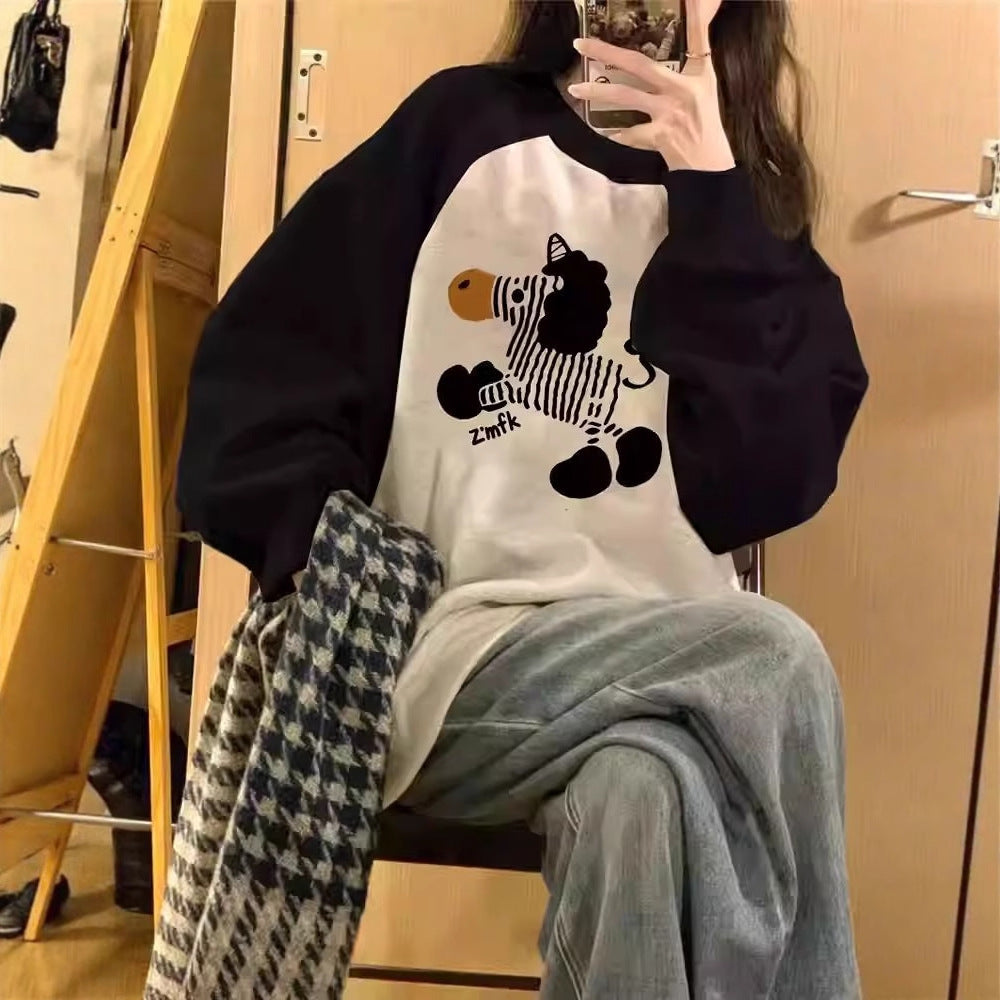 Drop Shoulder Round Neck Lightweight Hoodie for Women