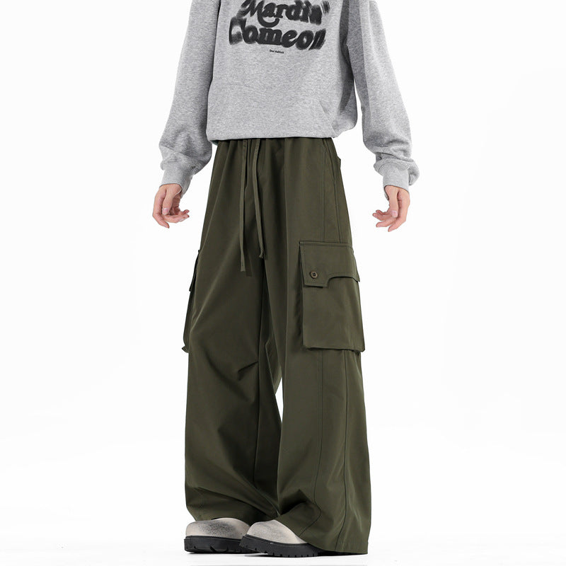 Casual Loose Straight Leg Wide Leg Cargo Pants for Men with Large Pockets, Fashionable Design, High-Quality Look