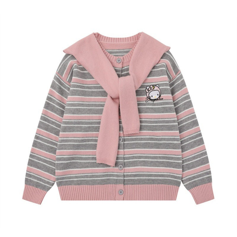 Striped button shawl jacket