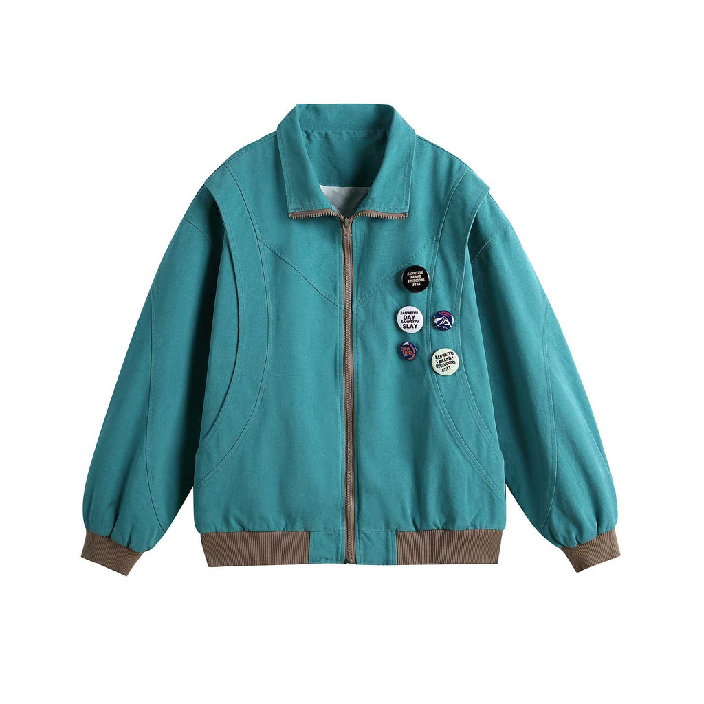 Badge Deconstructed Design Zip-Up Stand Collar Jacket for Men