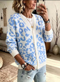 Loose leopard print knit cardigan jacket