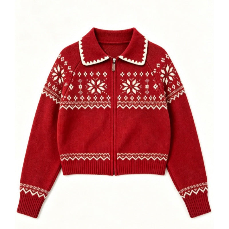 Polo collar zipper loose sweater jacket