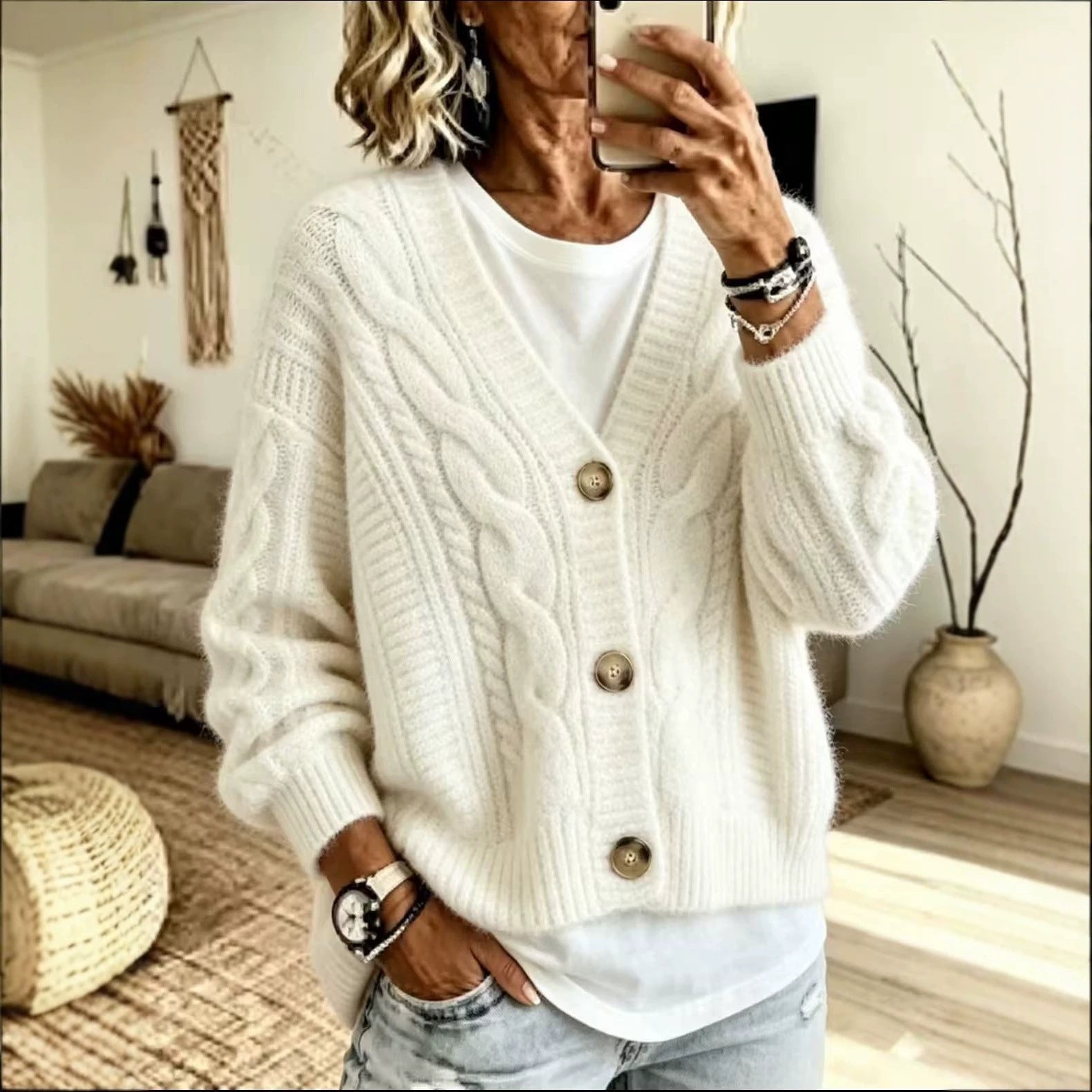 Top retro Fried Dough Twists cardigan coat women