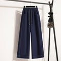 Linen-like Rayon Wide Leg Pants for Women, High Waist, Straight Leg, Color-Blocked Topstitching, Flowy and Lightweight Tencel Trousers