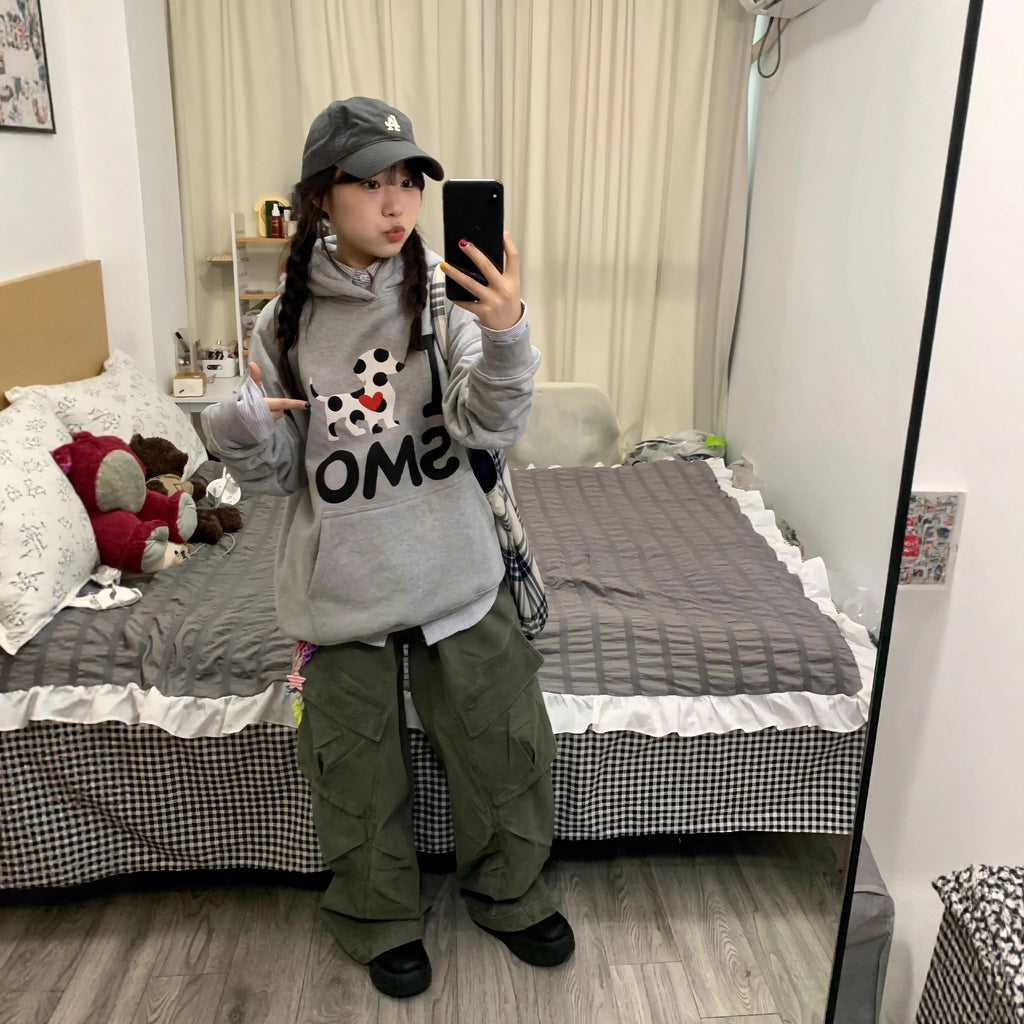 Heavyweight Dalmatian Print Hoodie for Women,  Loose Casual Stylish Outerwear Top
