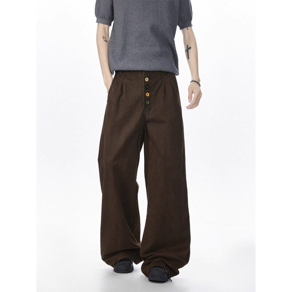 Vintage Style Distressed Cargo Casual Pants Men Summer New Loose Straight Leg Drapey Wide Leg Long Pants