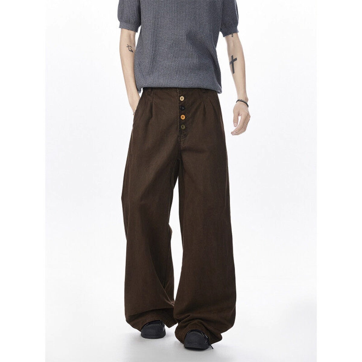 Vintage Style Distressed Cargo Casual Pants Men Summer New Loose Straight Leg Drapey Wide Leg Long Pants