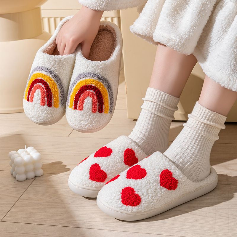 Cute Strawberry Cartoon Cotton Slippers for Couples Non-Slip Thick Sole Indoor Warm Fleece Slippers